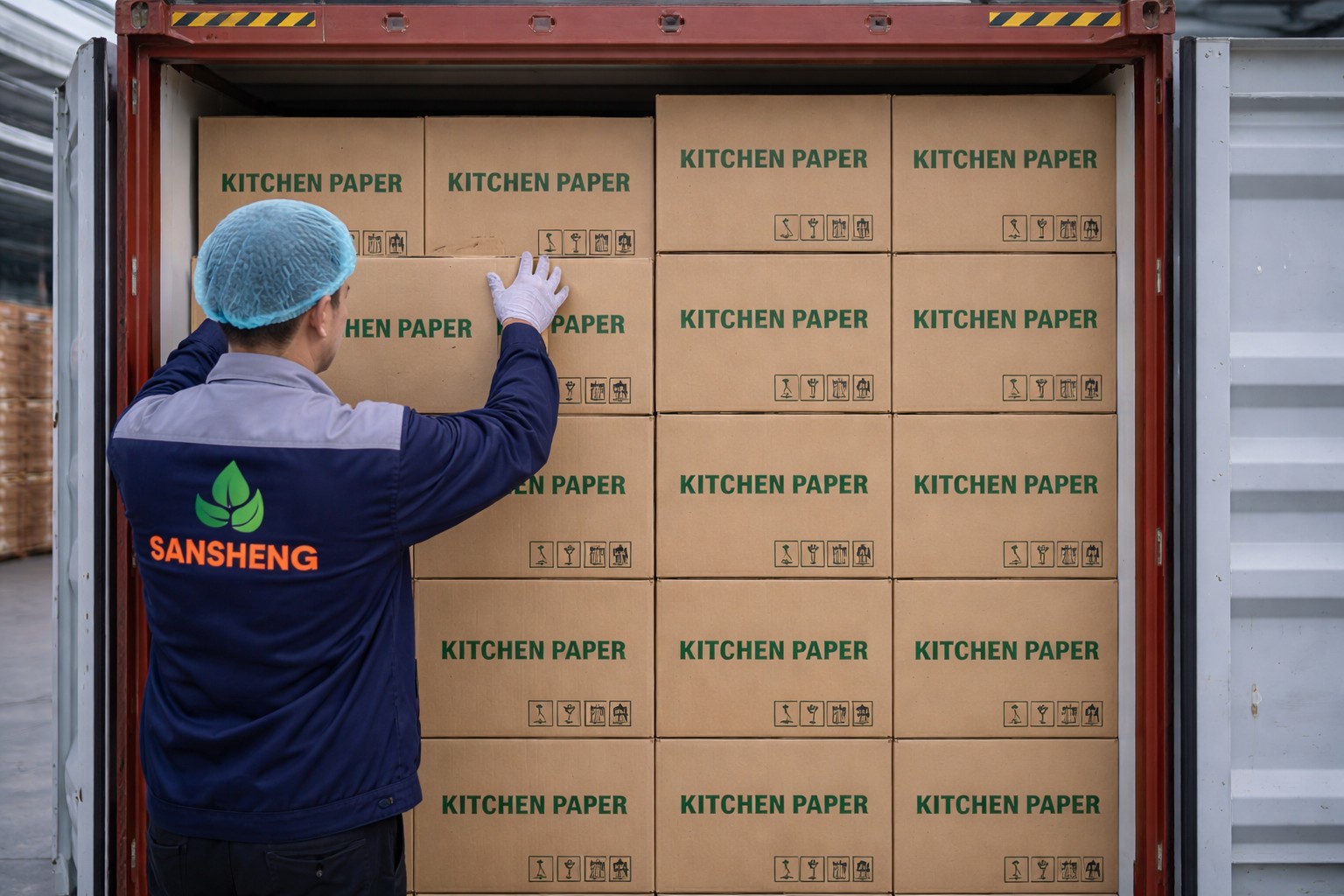 Kitchen paper wholesale bulk order loaded for container shipping
