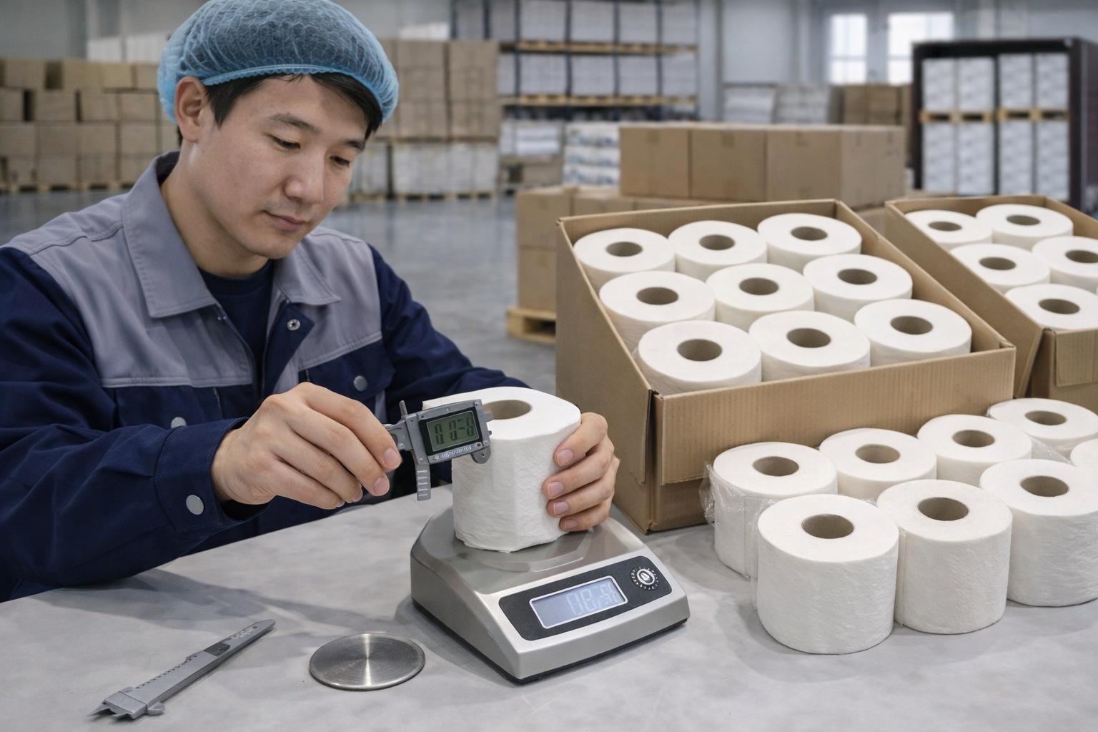 Toilet paper manufacturer booth evaluation at tissue trade show