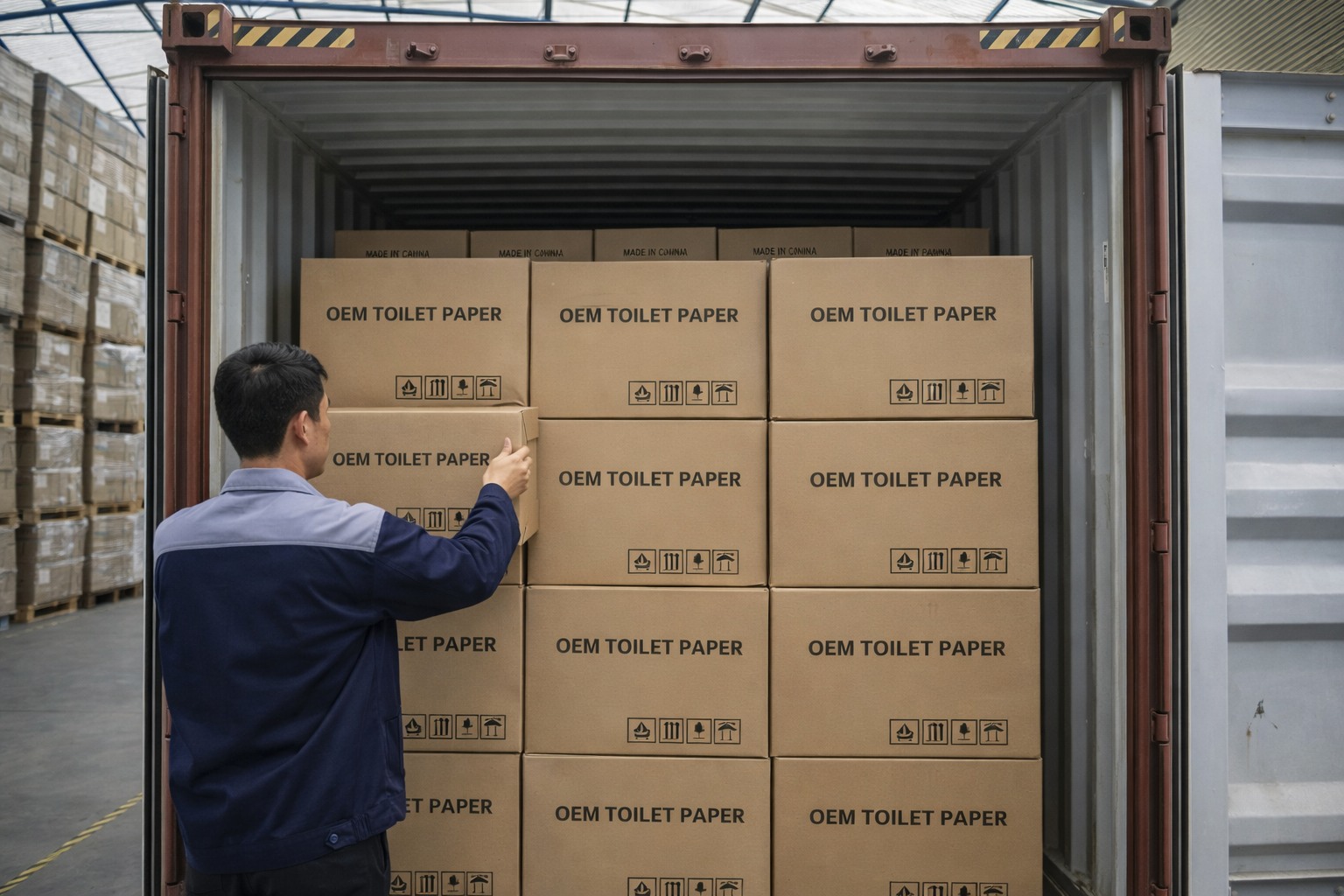 Toilet paper bulk order container loading for wholesale export