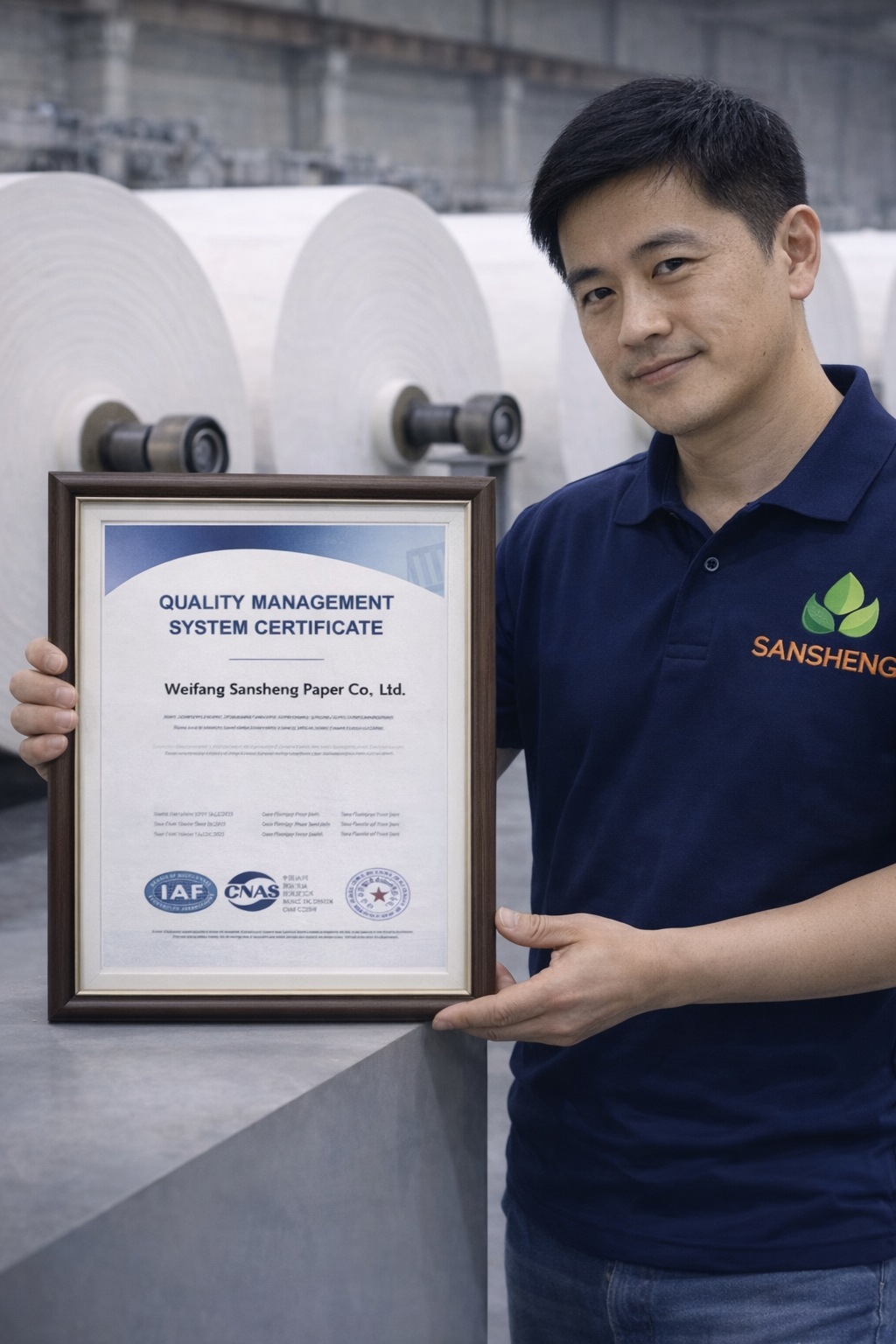ISO 9001 quality management system certificate for Weifang Sansheng Paper Co Ltd
