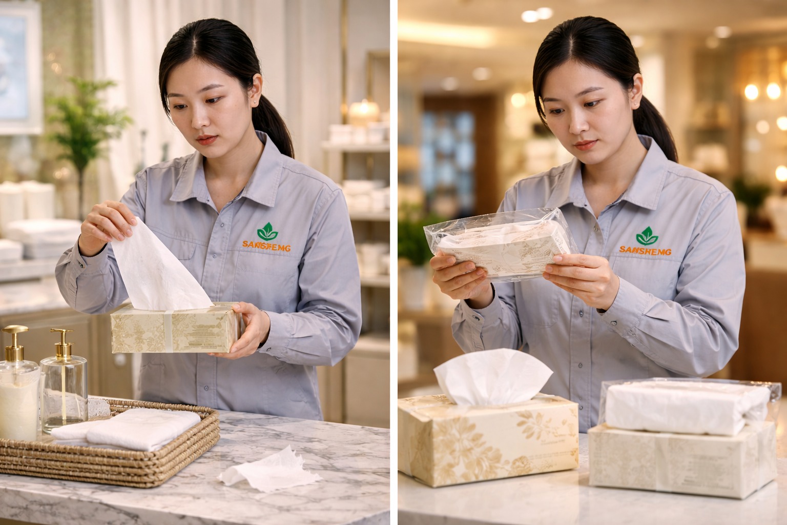 Tissue products lacking premium appearance and perceived value for higher-end retail and hospitality positioning