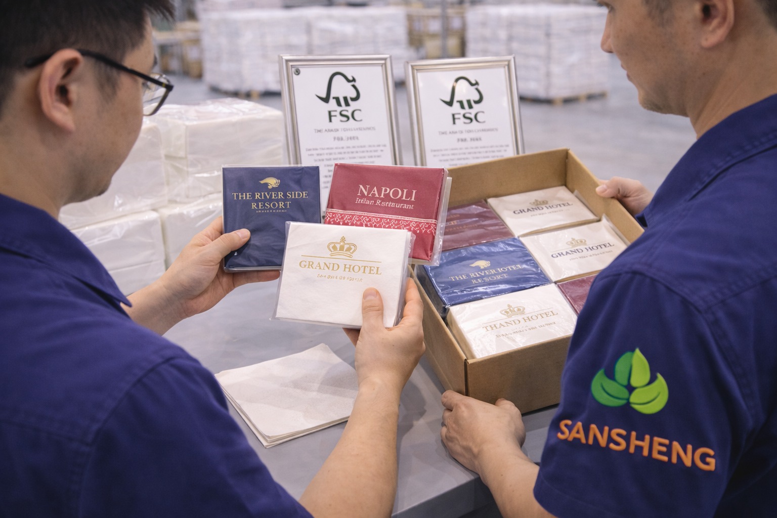 airlaid napkin supplier private label samples with FSC certificates ready to ship