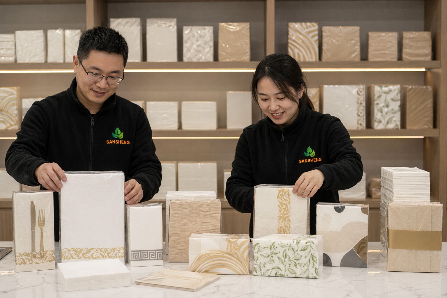 Retail and private label airlaid napkins with shelf-ready packaging