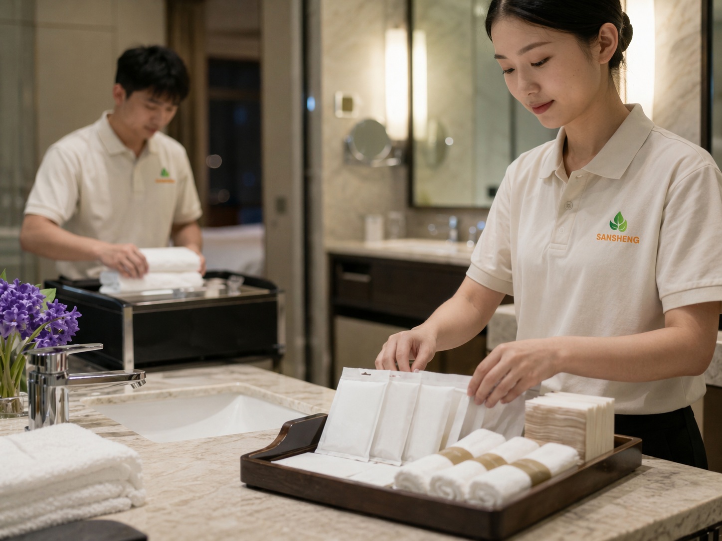 Airlaid wipes and amenity programs for hygiene and easier distribution