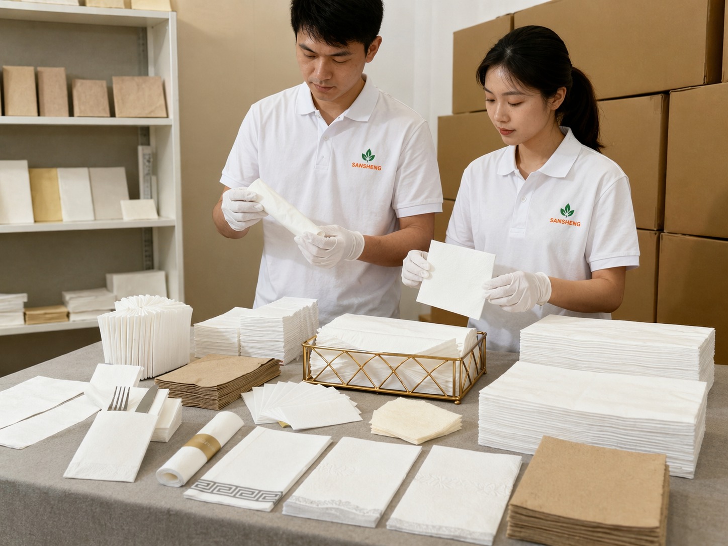 Finished airlaid napkin supply options including restaurant hotel banquet cocktail and wipe products