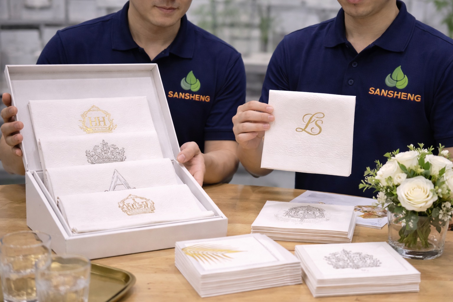 airlaid napkins supplier premium hotel samples with custom emboss for F&B buyers