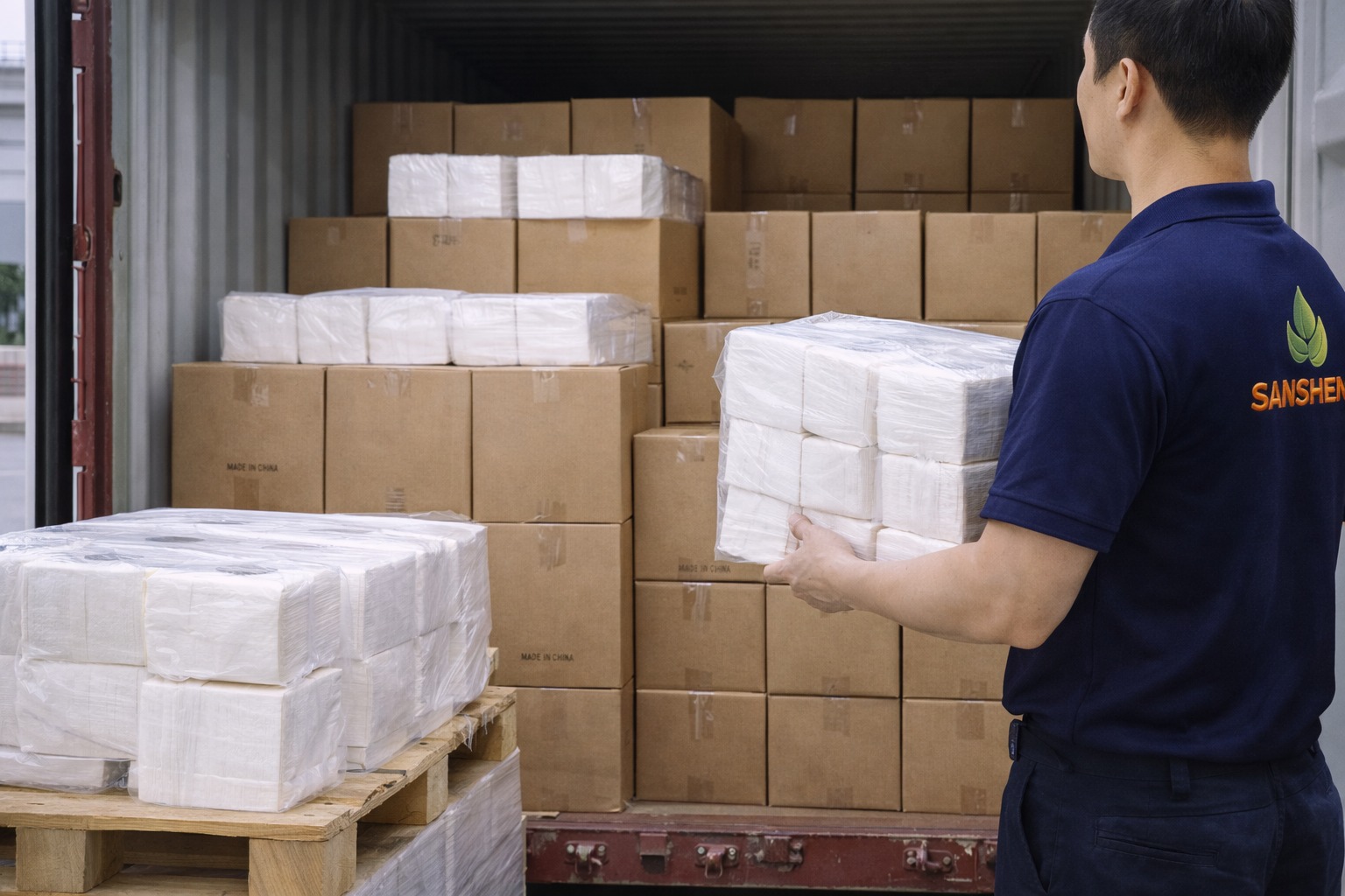 airlaid napkins wholesale from China 40HQ container loading for GCC market