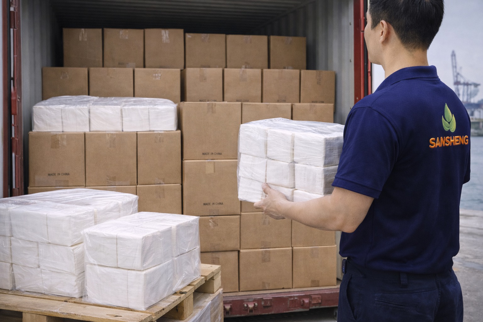 airlaid napkins wholesale FCA Qingdao container export for Jebel Ali Dubai