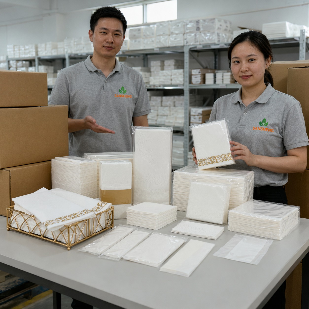 Different airlaid napkin fold and size options for hospitality and private label programs