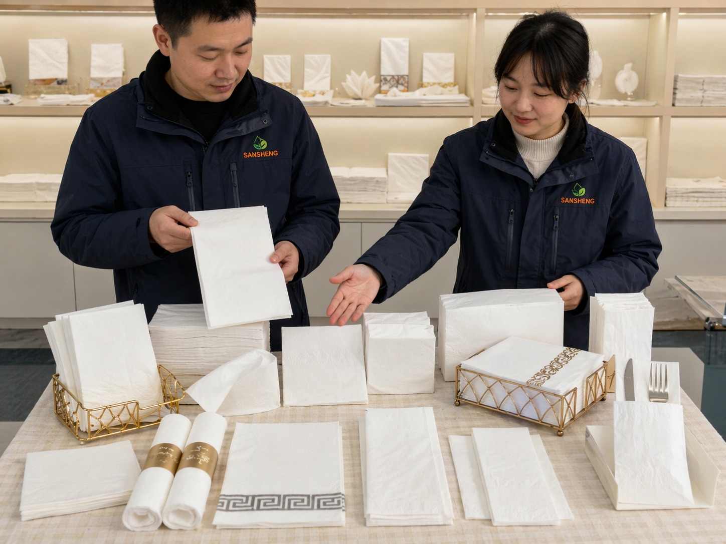 Different airlaid napkin formats in one supply program for hospitality buyers