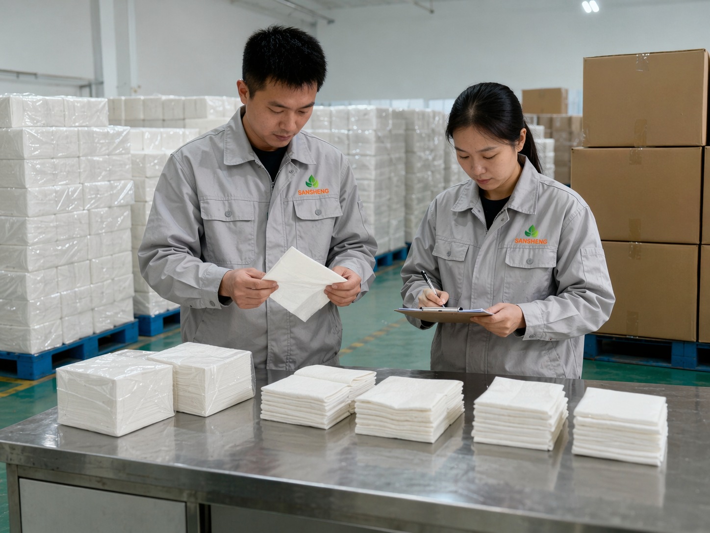 Repeat-order support for airlaid napkins showing consistent packaging and supply