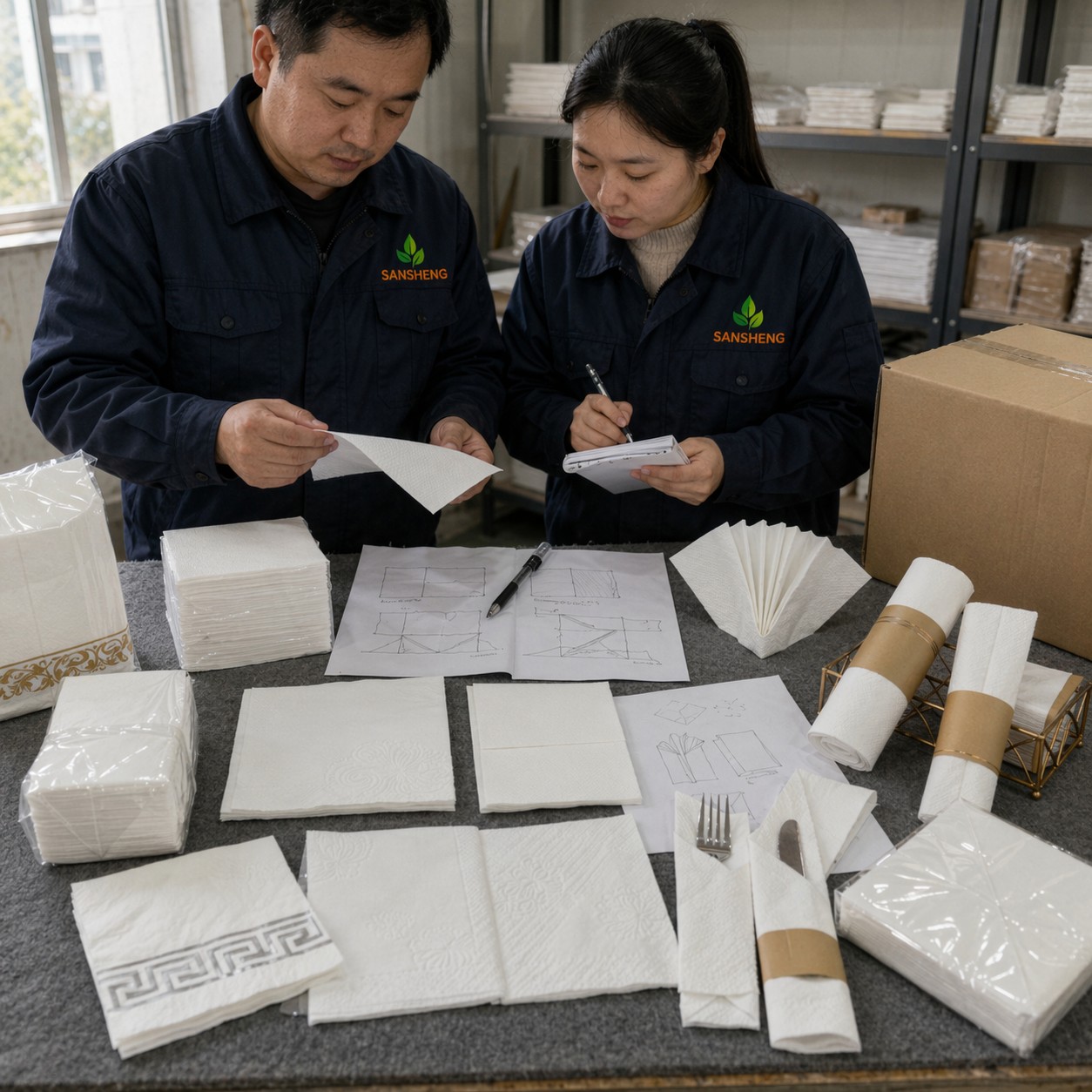 Airlaid napkin samples and specification details for faster supplier quotation