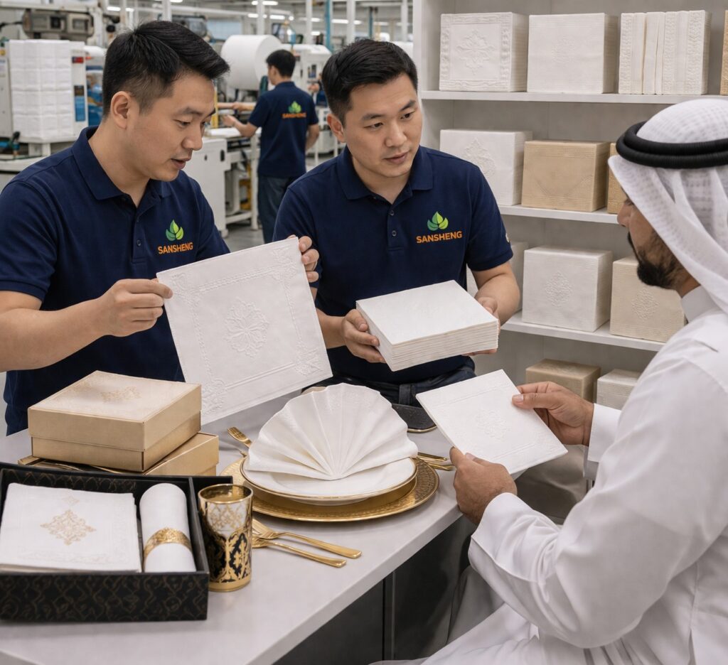 OEM airlaid napkin supplier custom embossed luxury hotel dinner napkin for GCC market