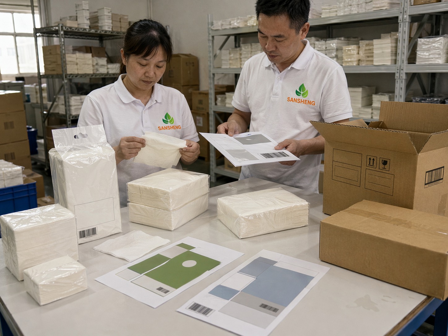 OEM and private label paper napkin packaging review with carton marks barcode support and artwork workflow