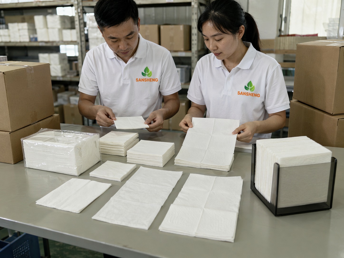 Paper napkin specification comparison including beverage lunch dinner and dispenser formats with different sizes folds and packaging logic