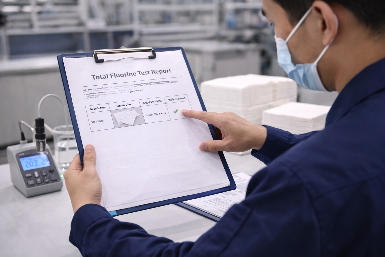 Paper napkin supplier total fluorine test report showing PFAS results below detection limit