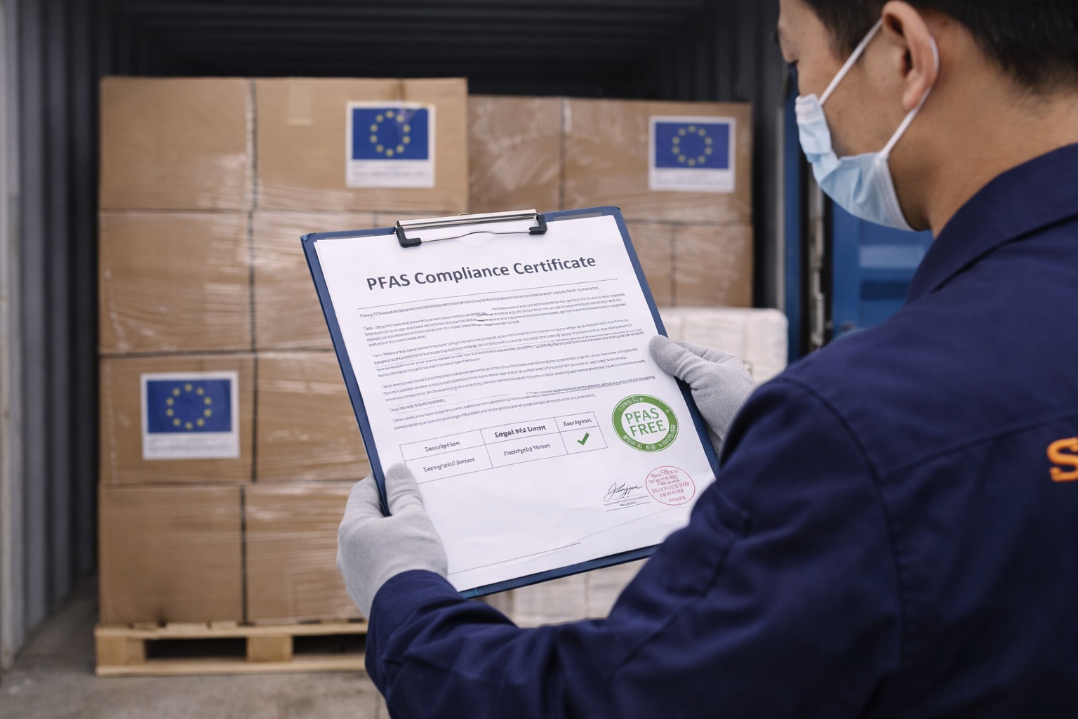 Paper napkin supplier PFAS compliance certificate included with European export shipment