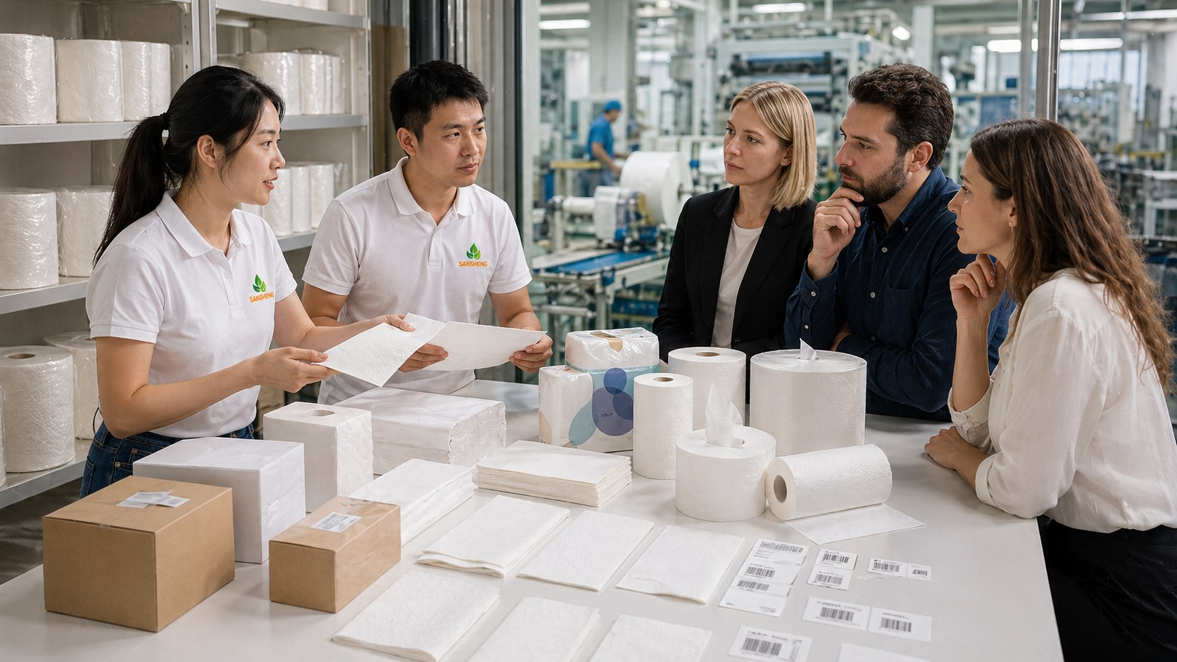 Paper towel production and quality control inspection in factory