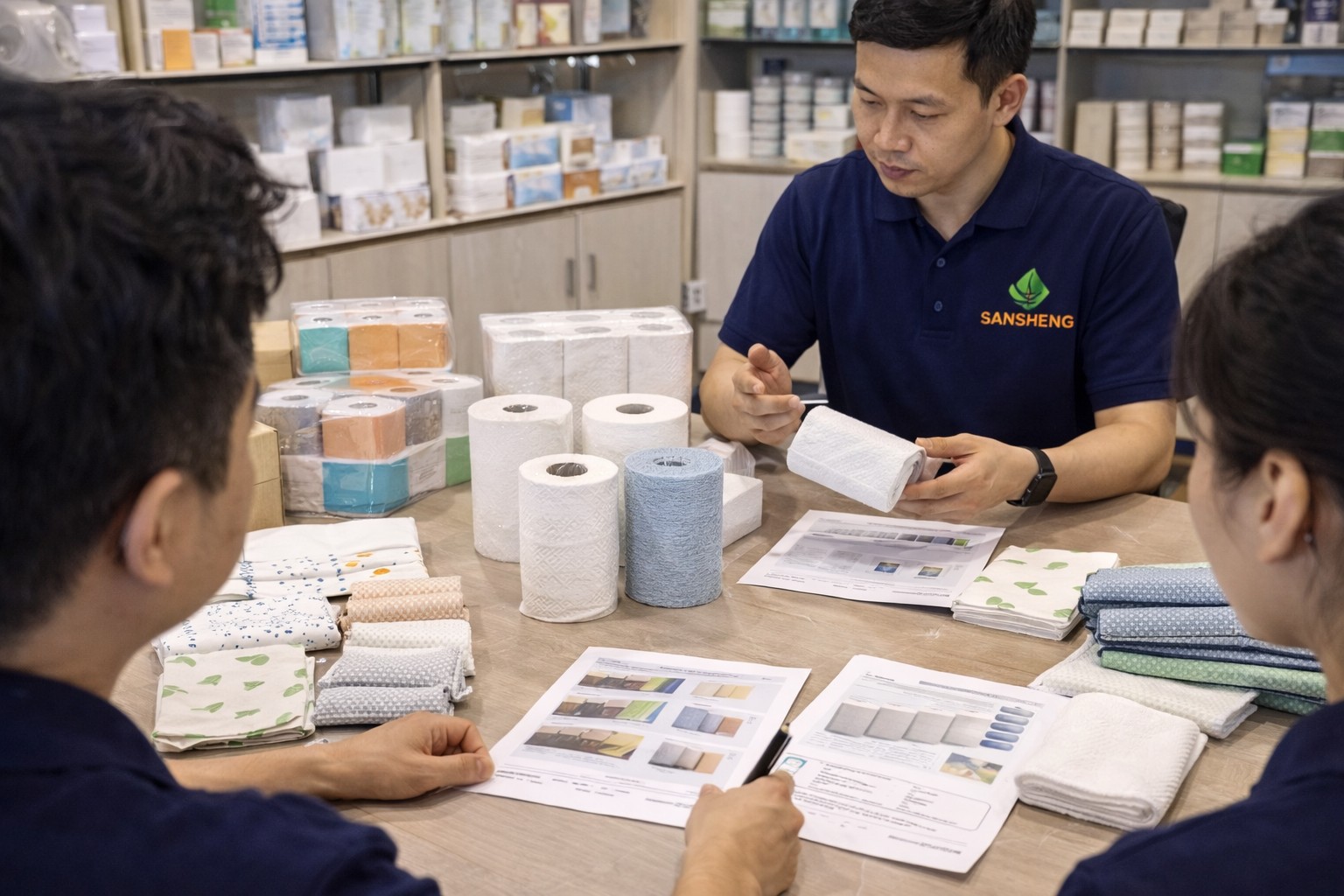 Sansheng kitchen towel product coverage including standard rolls jumbo rolls folded and reusable formats