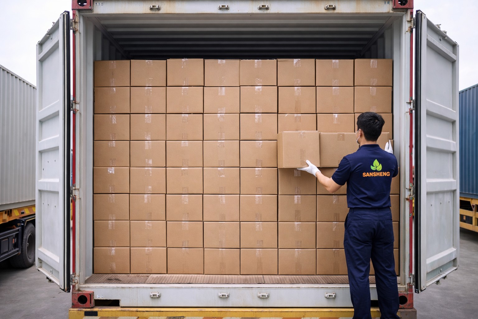 TAD paper towel manufacturer 40HQ container loaded with 2-ply premium hand towel cases