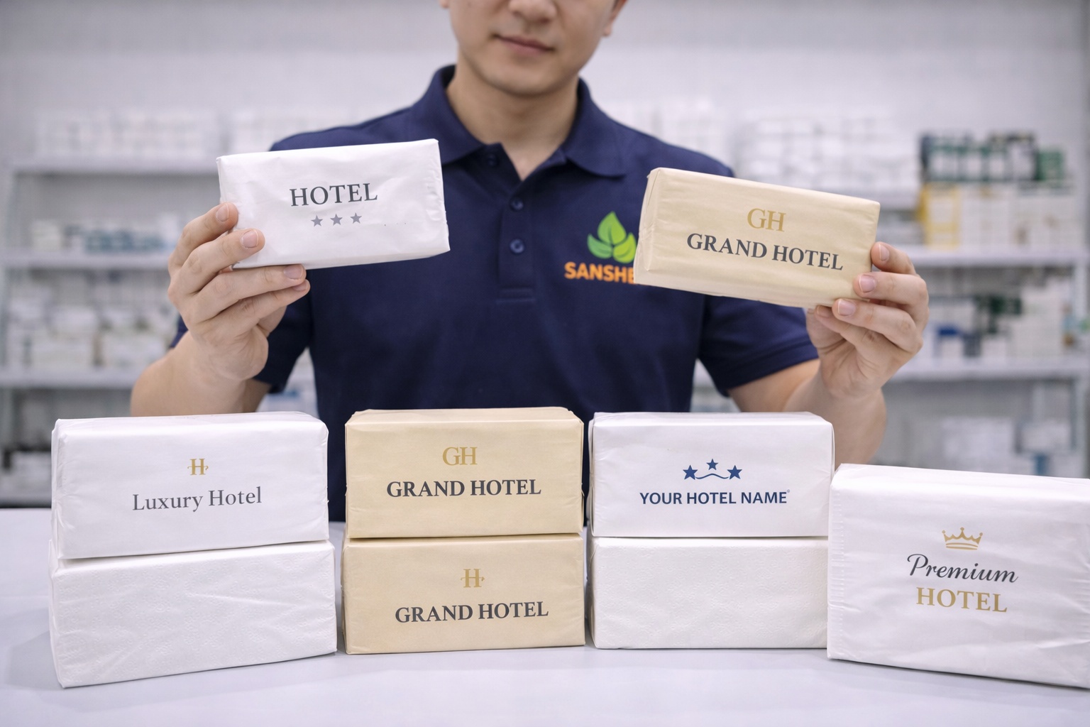TAD paper towel manufacturer private label samples ready for hotel and AfH buyers