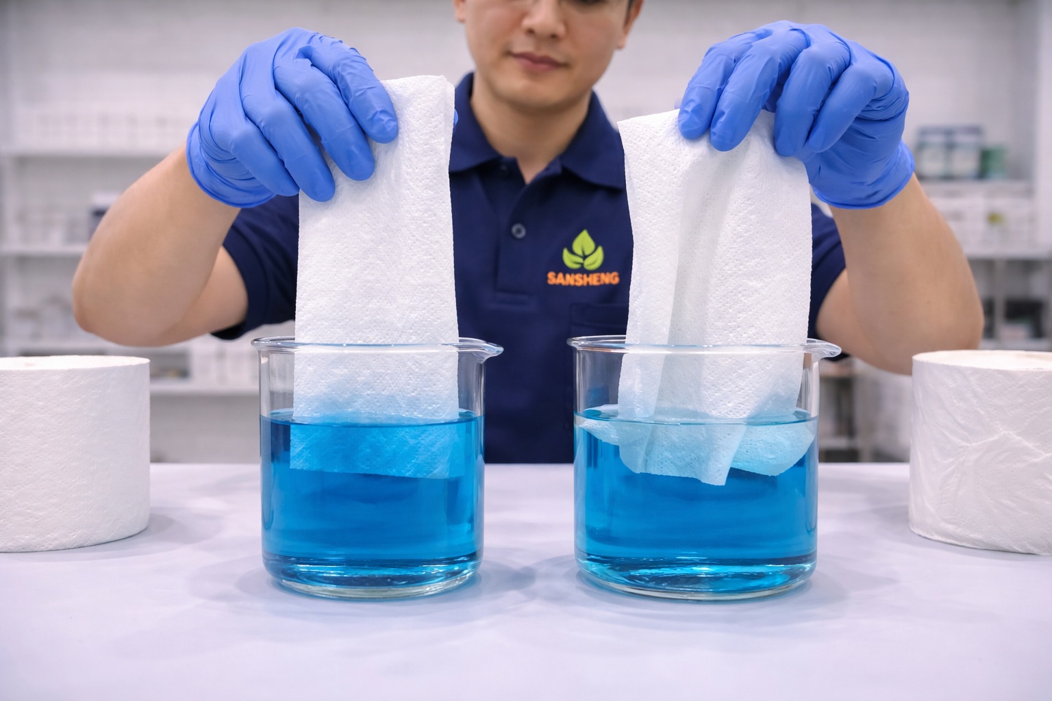 TAD paper towel manufacturer hand towel vs conventional 3-ply absorbency test