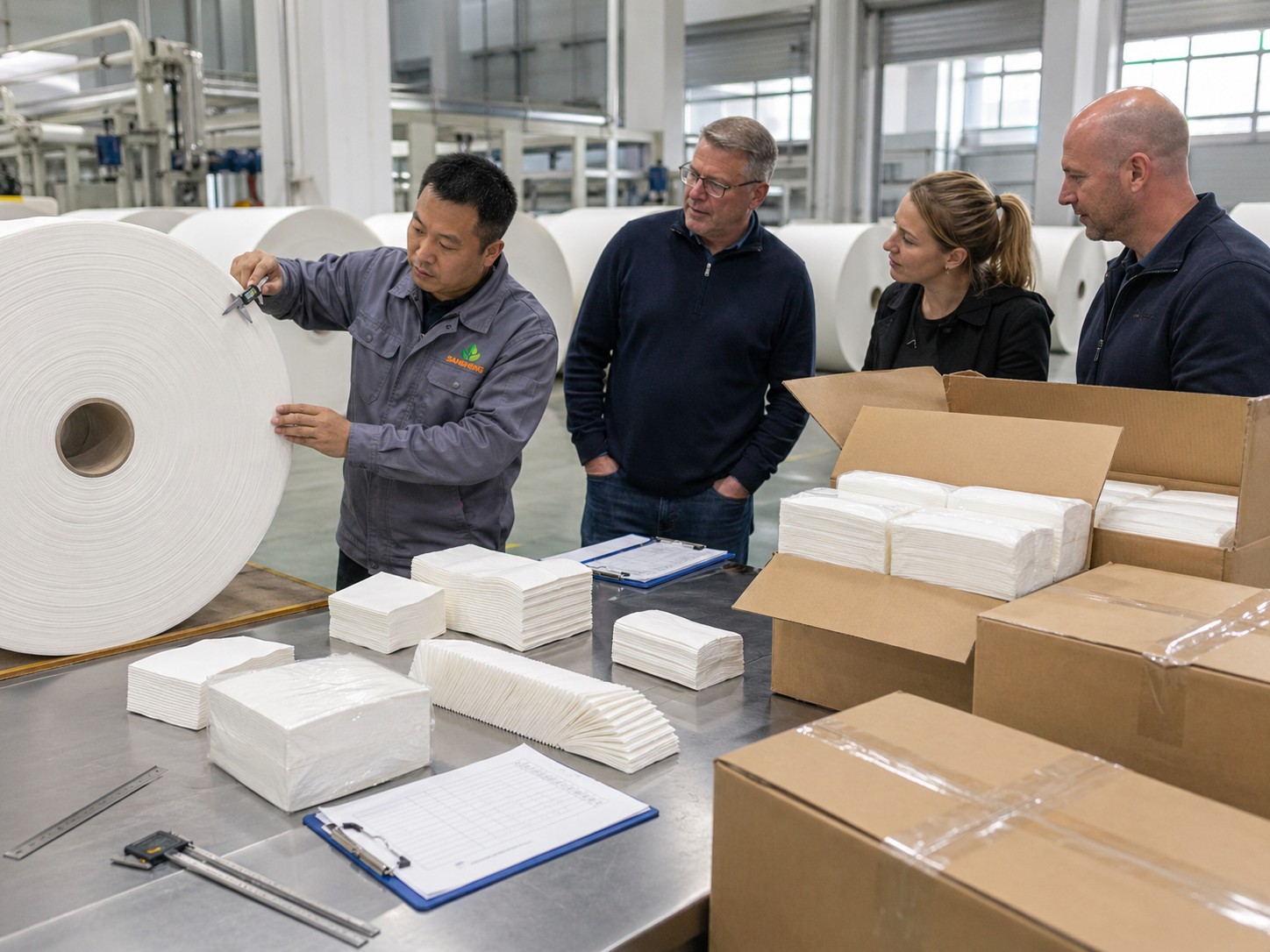 Tissue paper factory quality control jumbo roll inspection and packing verification