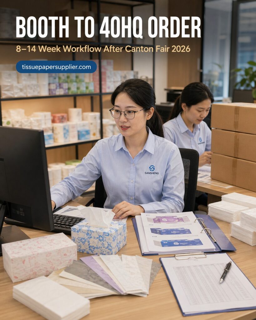 booth to 40HQ order 8-14 week workflow after Canton Fair 2026 tissue paper supplier
