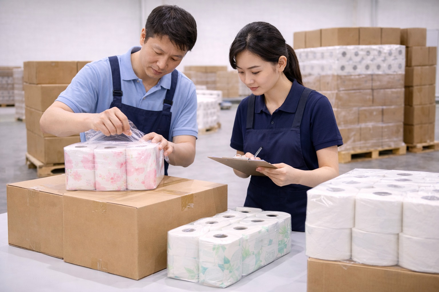 Toilet paper packaging and carton inspection before export