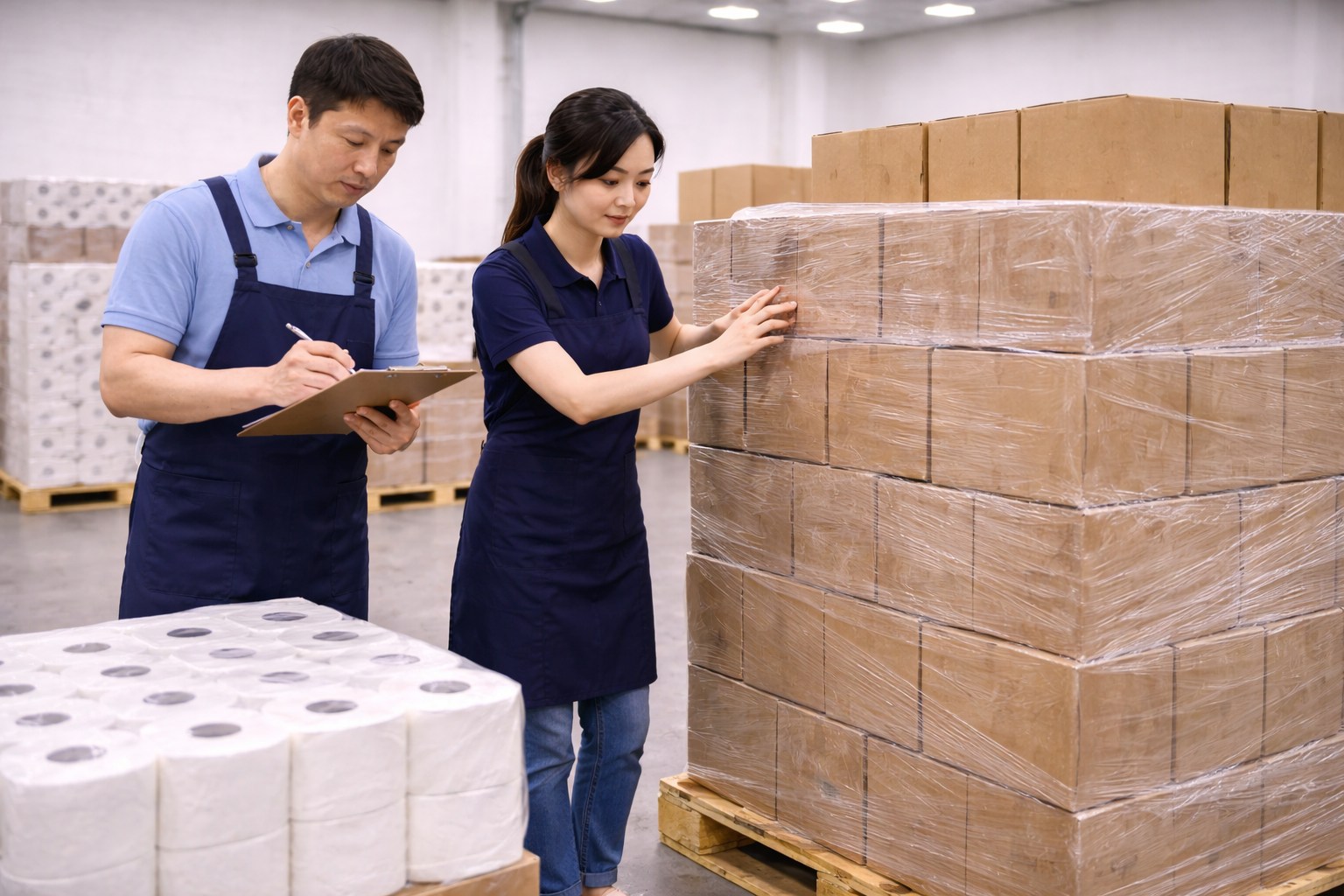 Pallet and pre-shipment toilet paper inspection