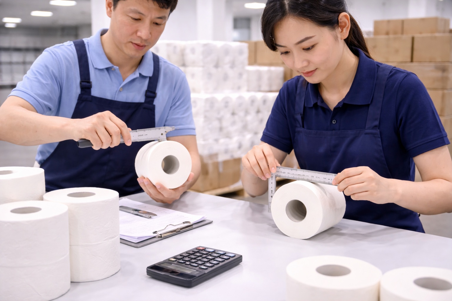 Toilet paper roll measurement check before shipment