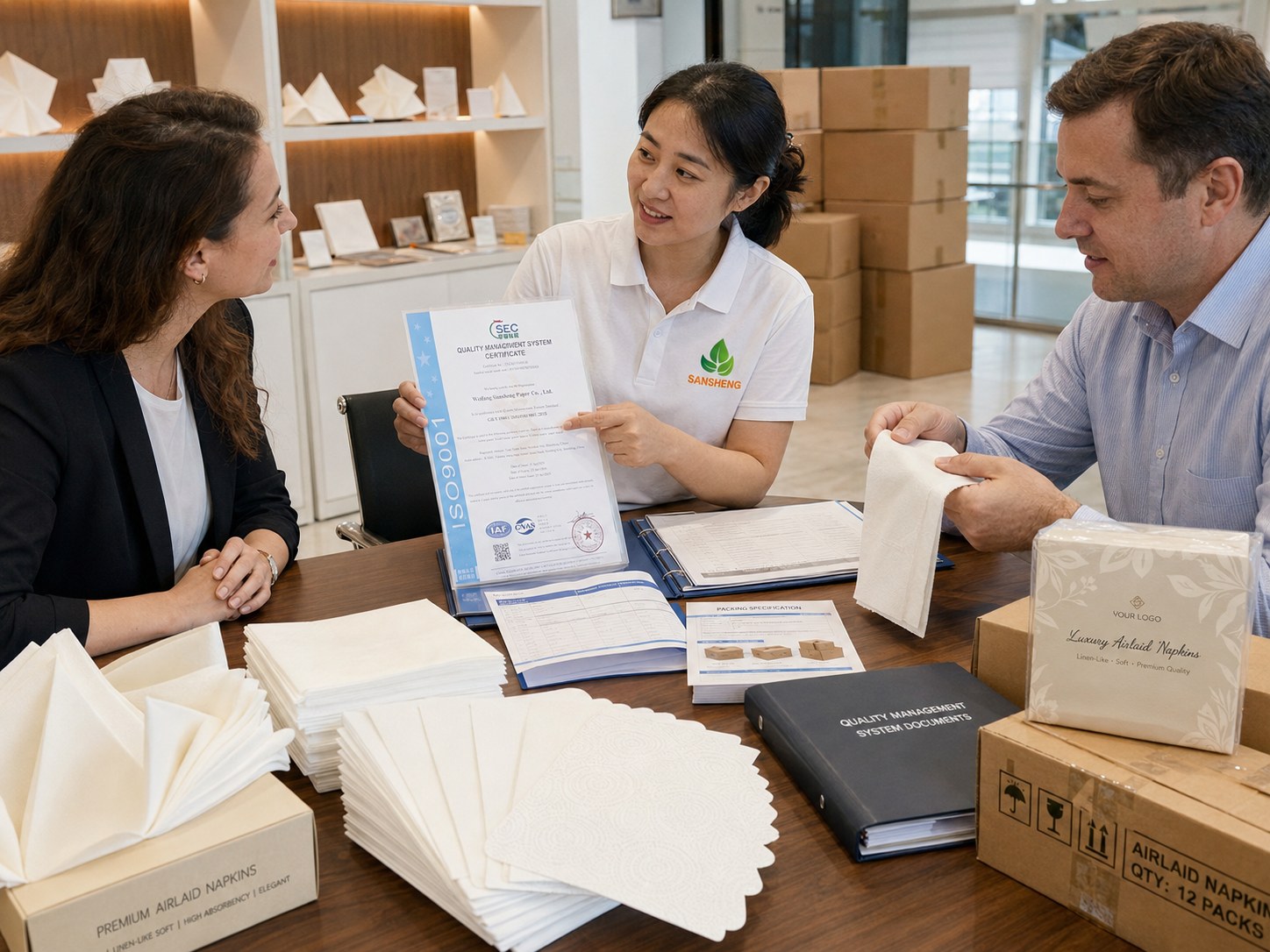 airlaid napkins supplier certificates compliance support quality documents packing review and export supply