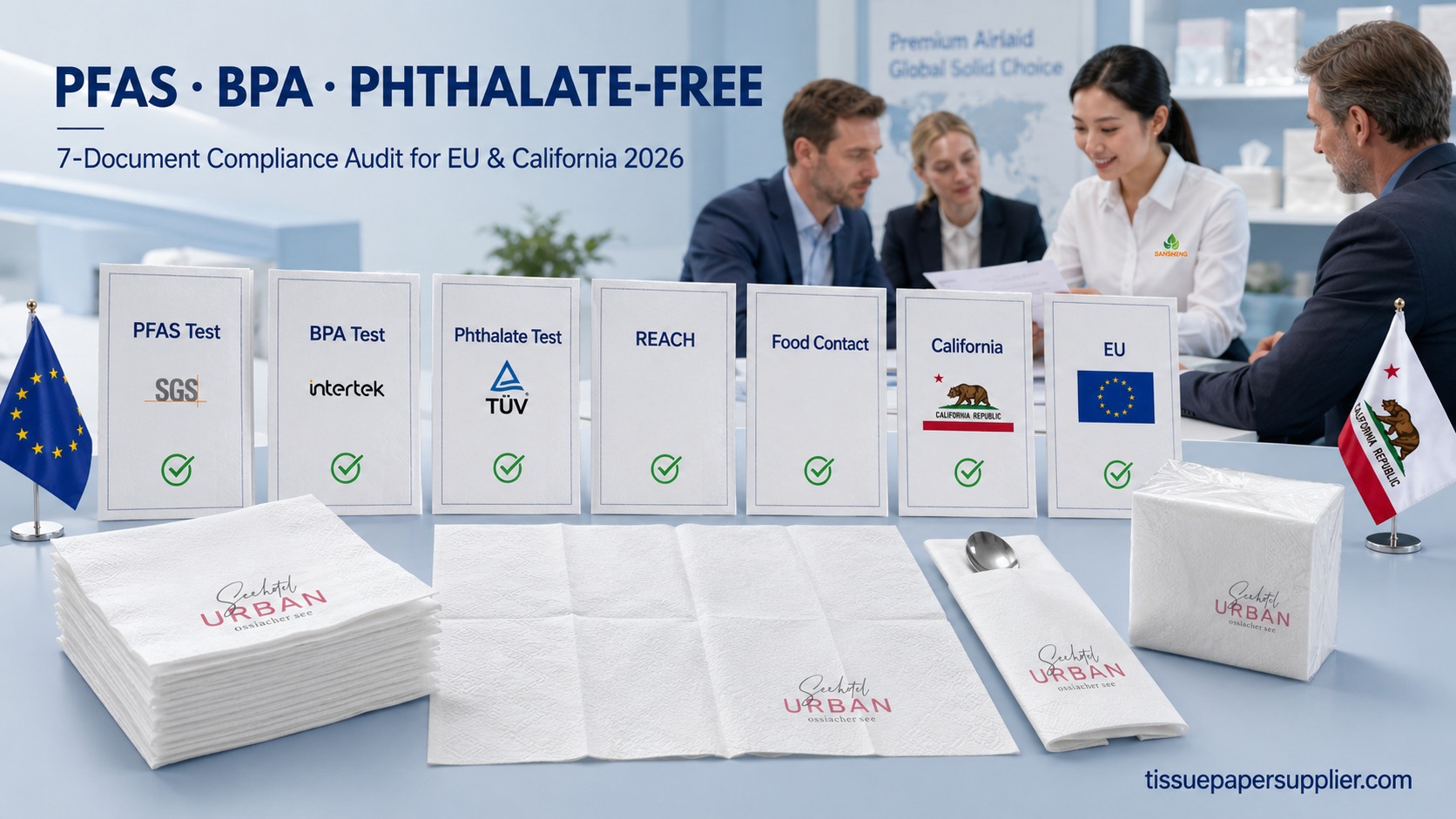 Airlaid napkins manufacturer PFAS BPA phthalate-free compliance audit checklist for EU and California 2026 importers
