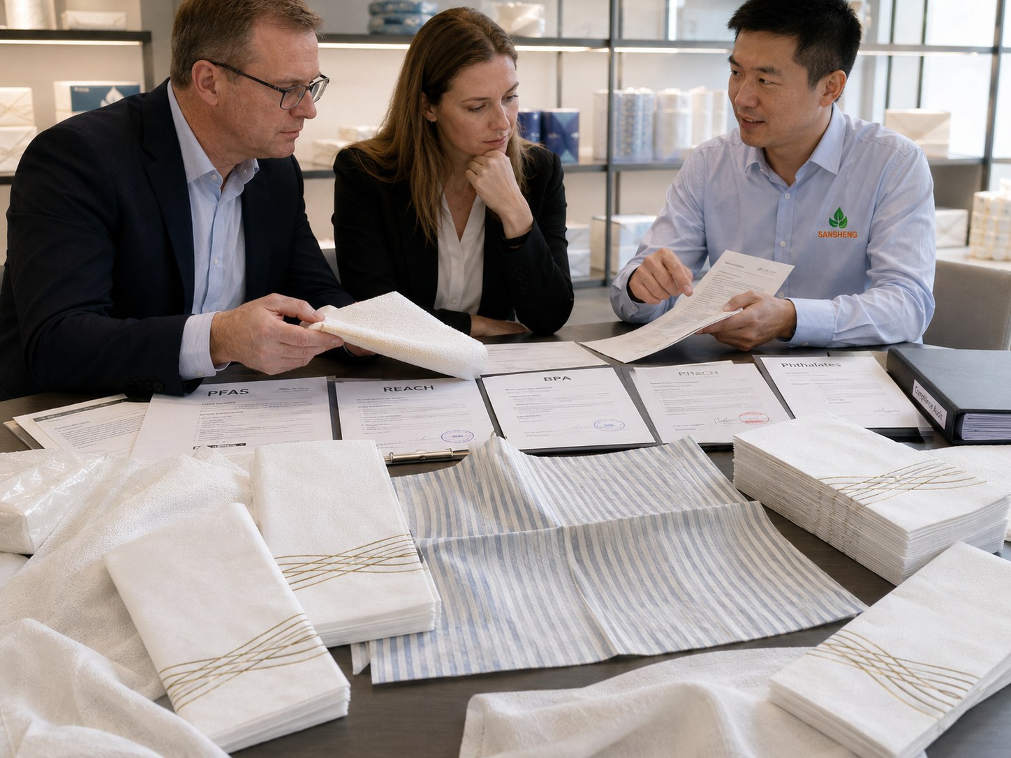 Airlaid napkins manufacturer compliance audit with PFAS lab certificate REACH BPA phthalate documentation