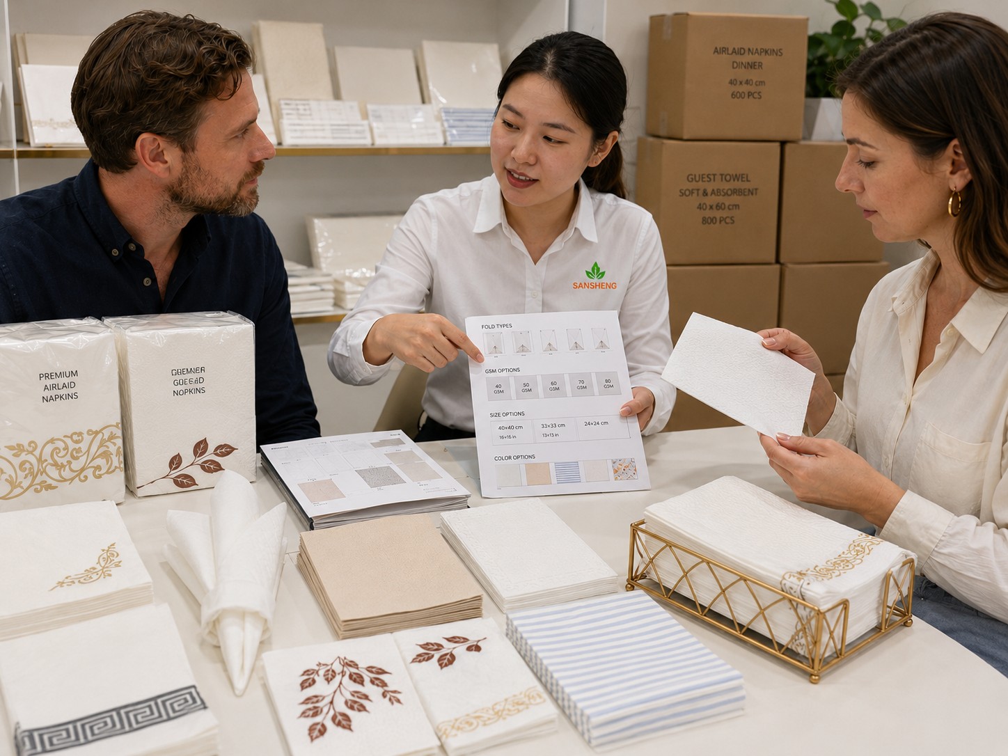 airlaid napkins supplier specification range with fold GSM size color packing and private label options