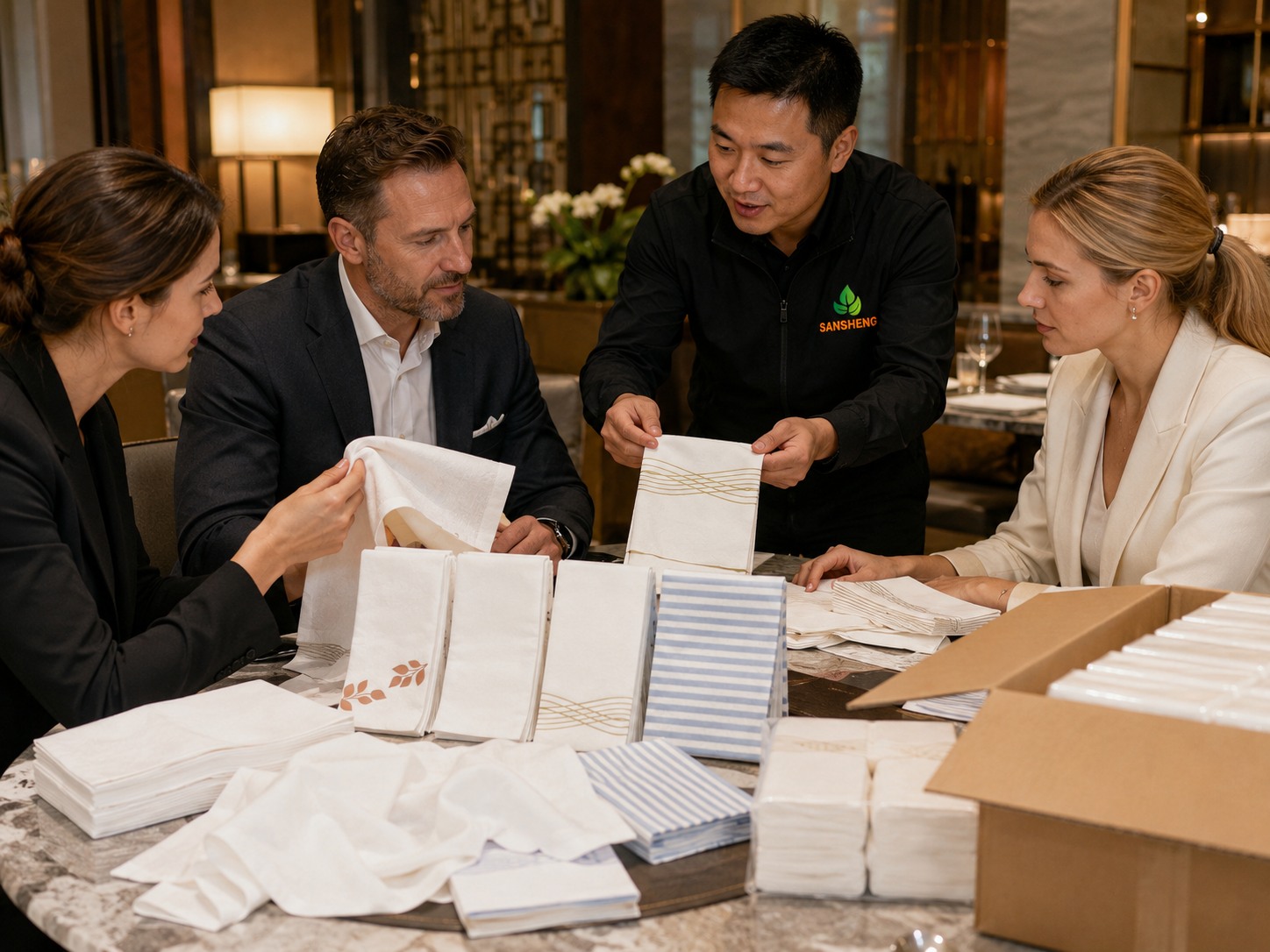 Airlaid napkins supplier premium hospitality napkins delivered to 5-star hotel F&B procurement