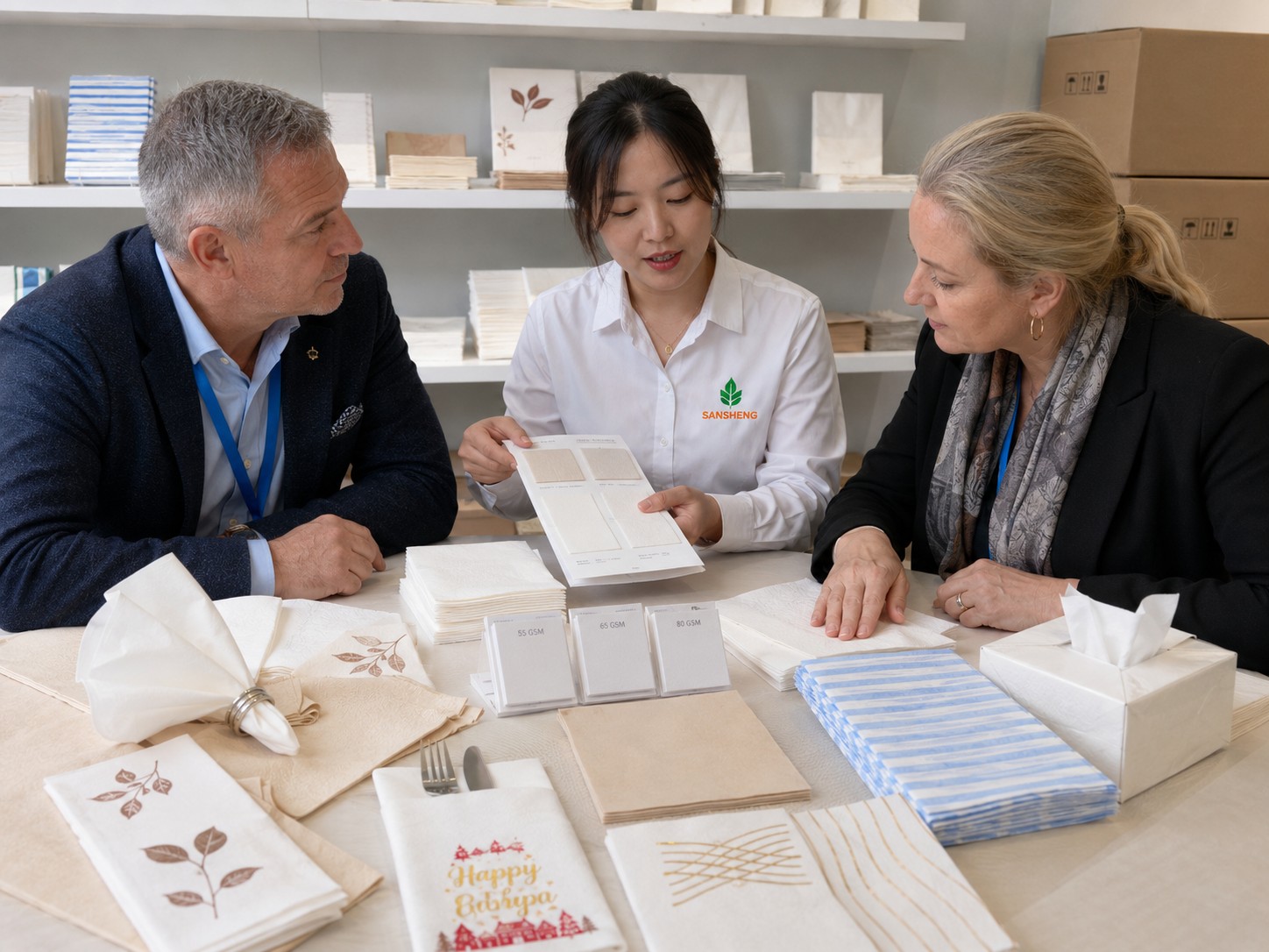 airlaid napkins supplier helping buyers choose fold GSM size packing and private label supply program