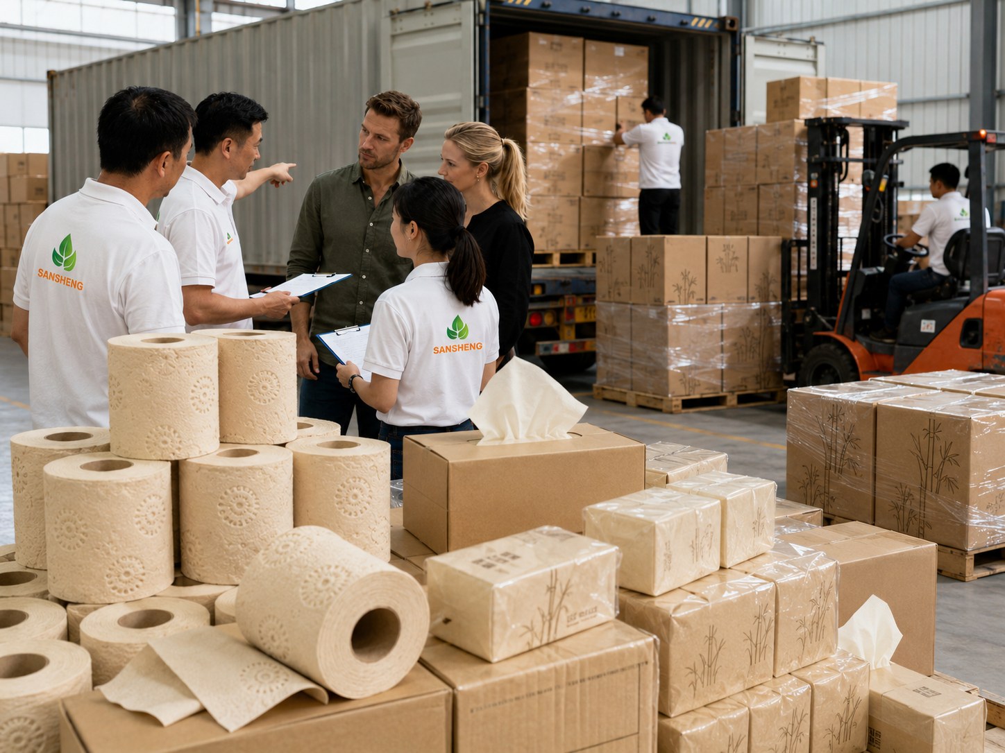 Bamboo tissue paper manufacturer packaging and container loading support
