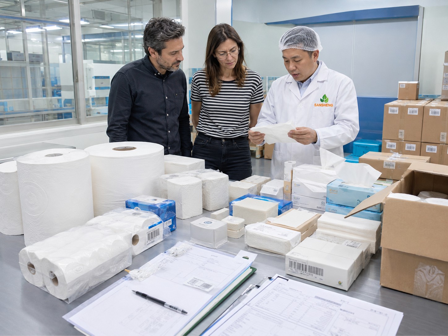 Brand and OEM tissue paper supplier quality control evidence with samples QC records packaging and shipment checks