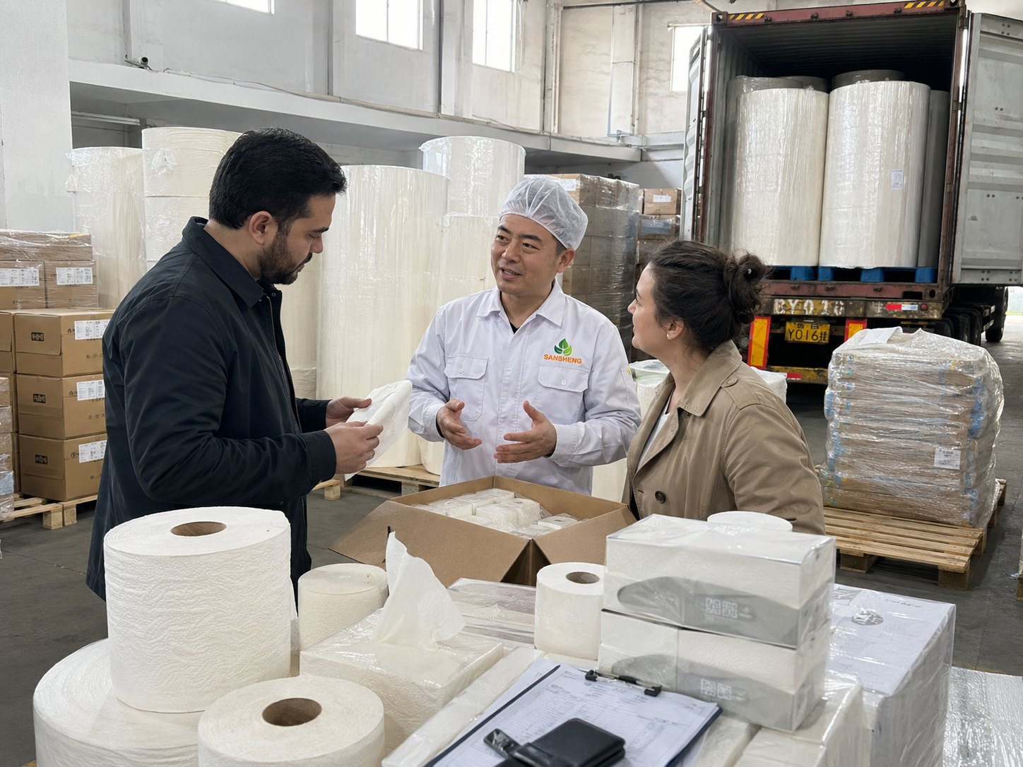 China tissue paper company loading export support for tissue jumbo rolls finished tissue products and repeat container supply