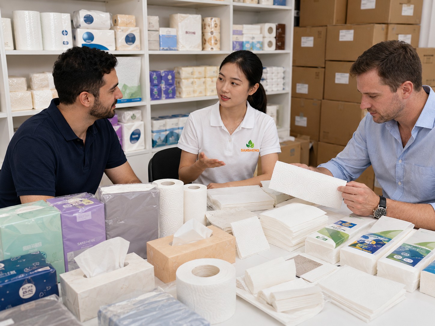 China tissue paper company showroom review for OEM tissue products private label packing and samples
