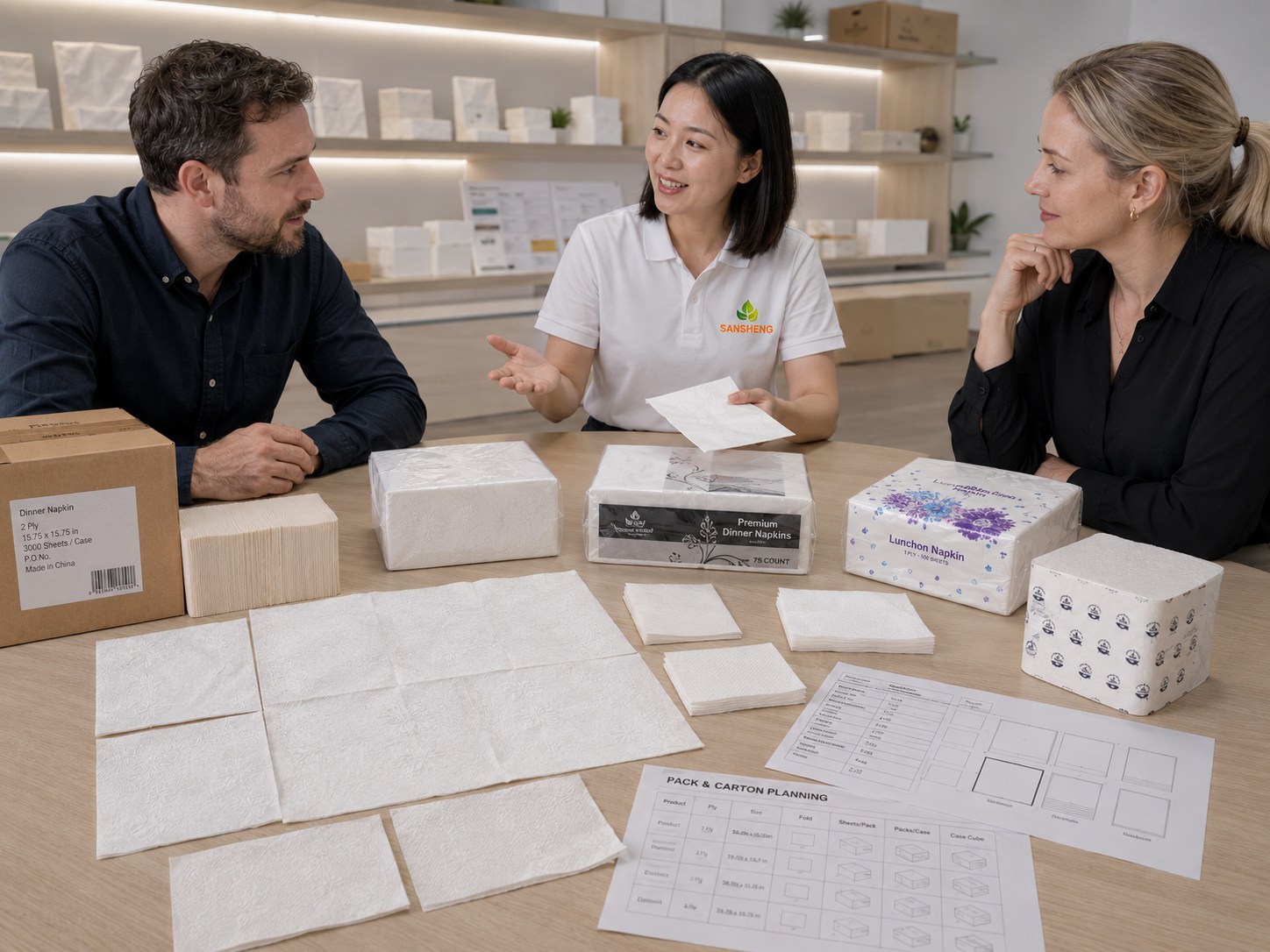 paper napkin supplier helping buyers choose size fold ply and packing program
