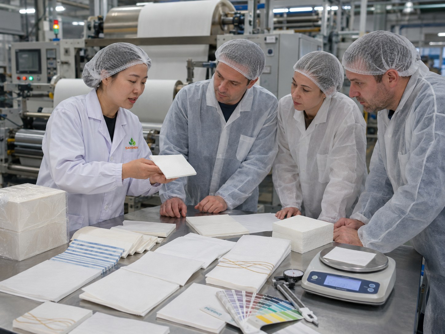 Custom airlaid napkins production line with embossing roller GSM testing and Pantone color matching