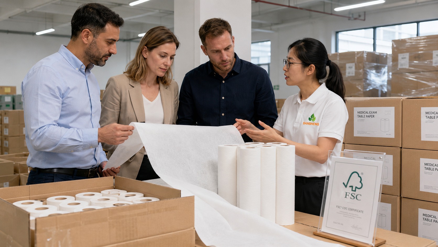 Custom medical exam paper private label cartons with FSC certification ready for B2B export
