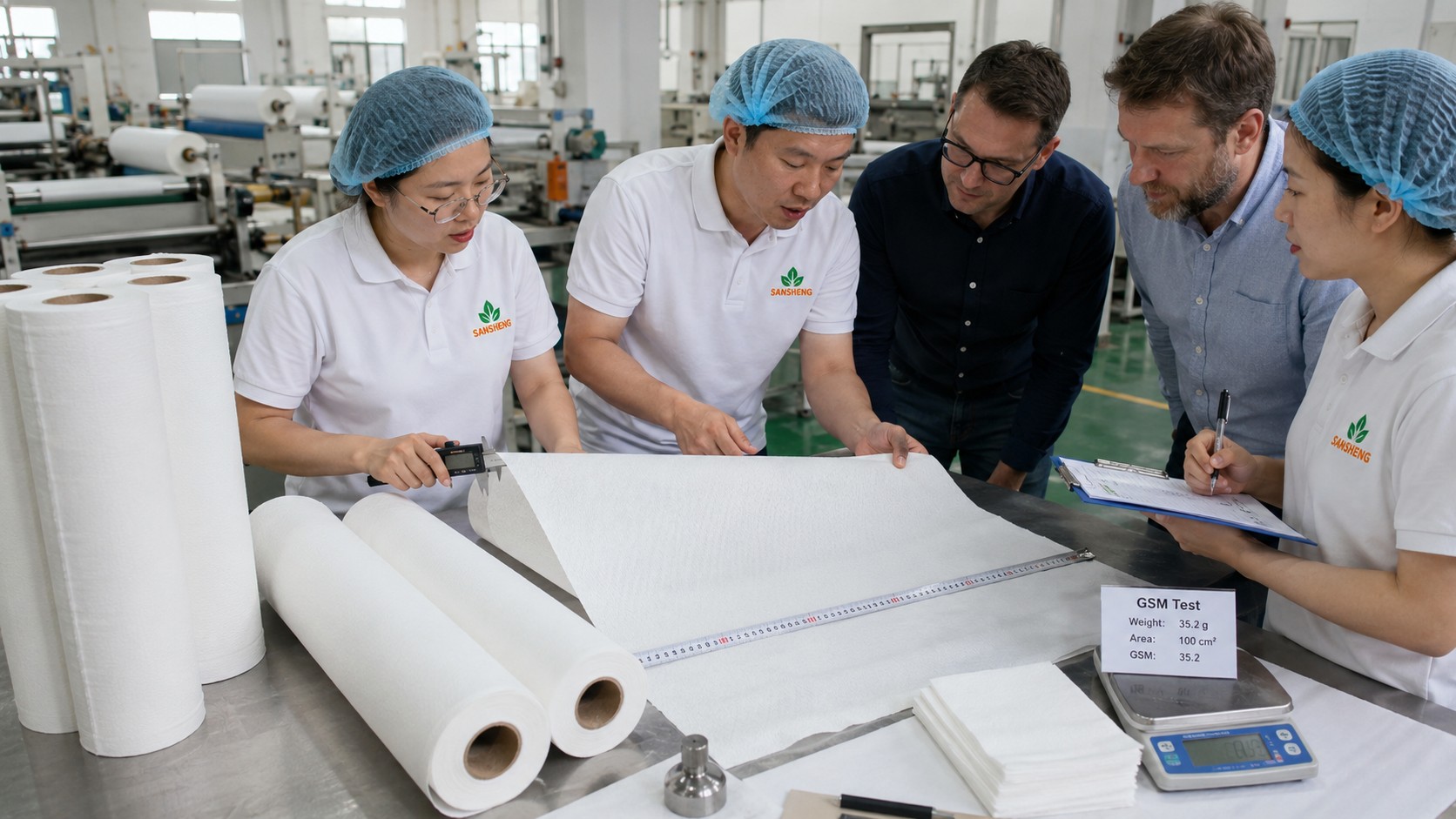 Custom medical exam paper rolls production line with GSM caliper and width measurement