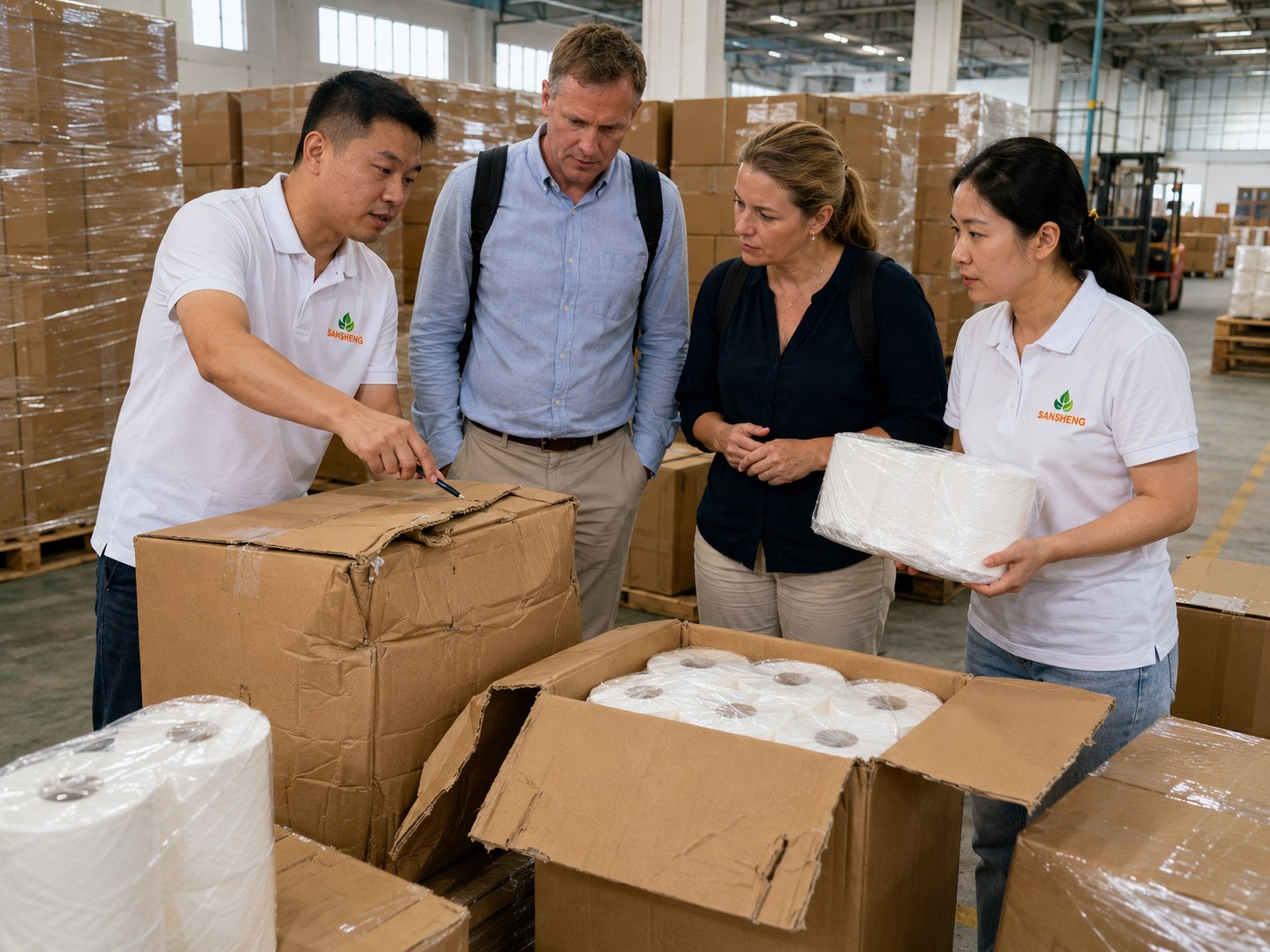 Damaged export toilet paper cartons and unstable wholesale packing