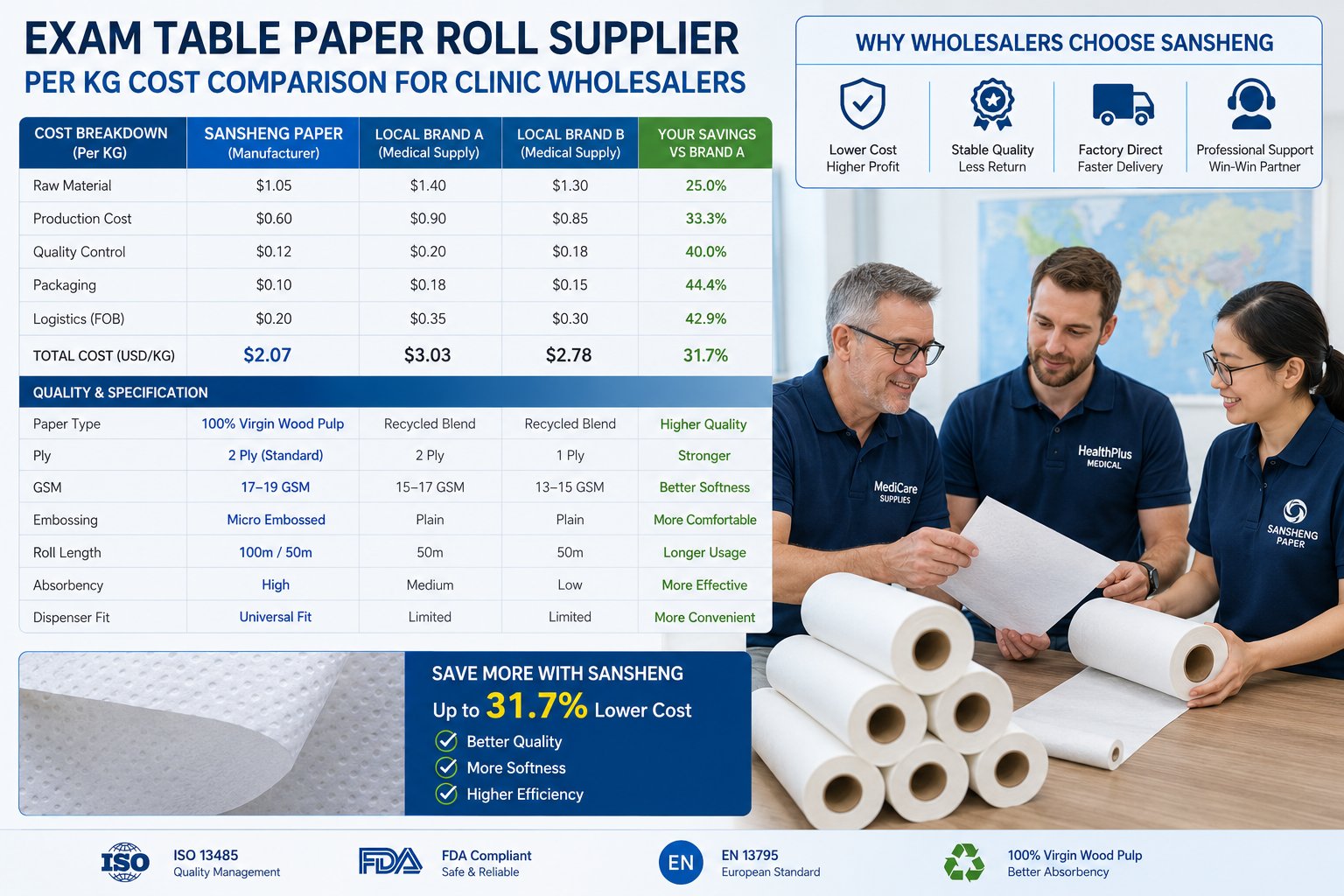 Exam table paper roll supplier per kg cost comparison spreadsheet for clinic wholesalers