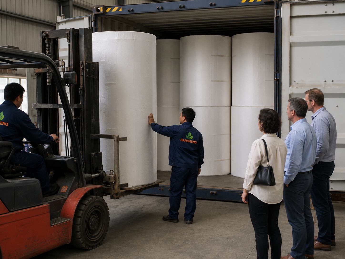 Jumbo roll tissue manufacturer parent rolls loaded into 40HQ after Canton Fair