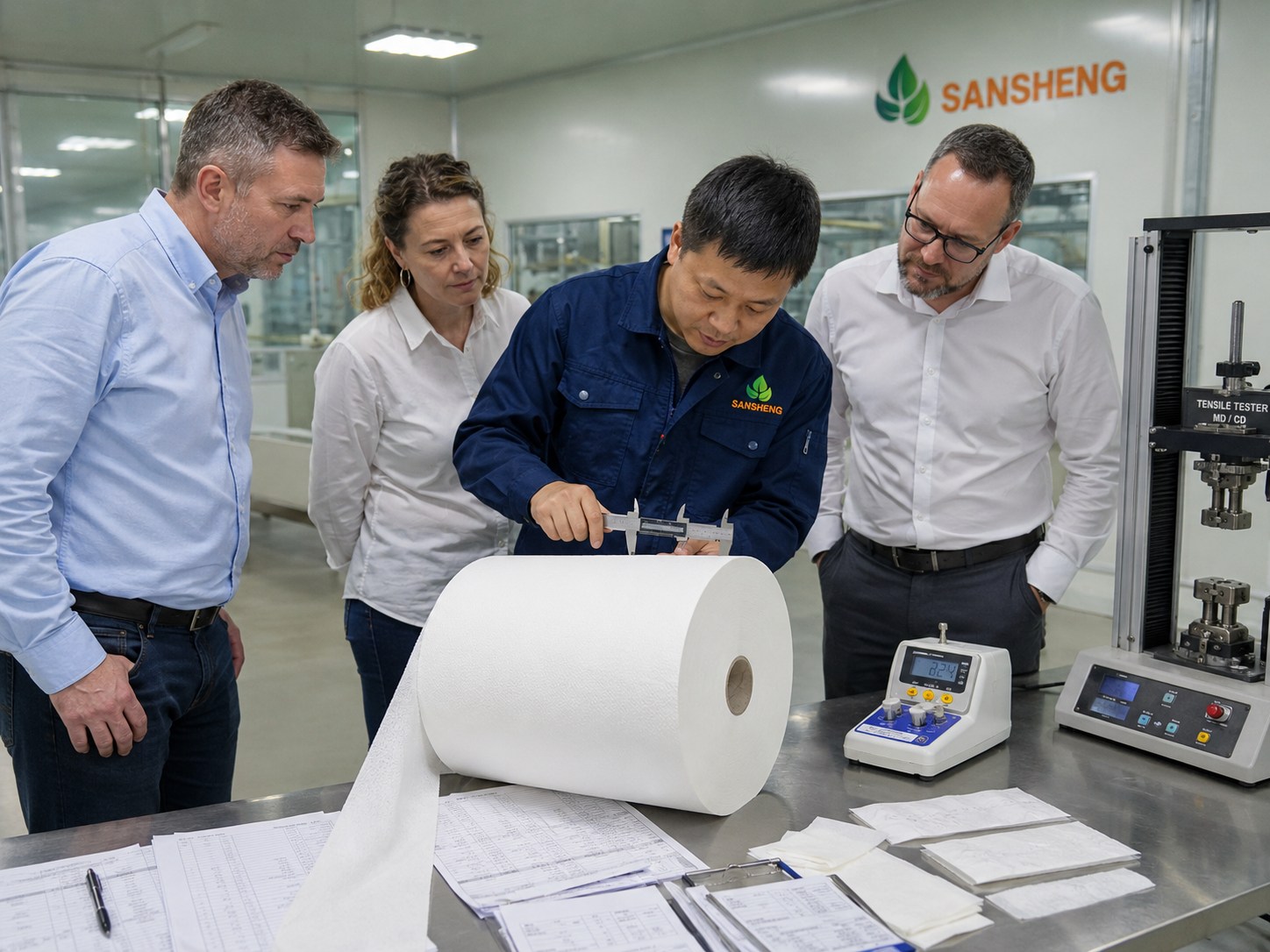 Jumbo roll tissue manufacturer parent rolls inspection at Canton Fair Booth 10.1K43
