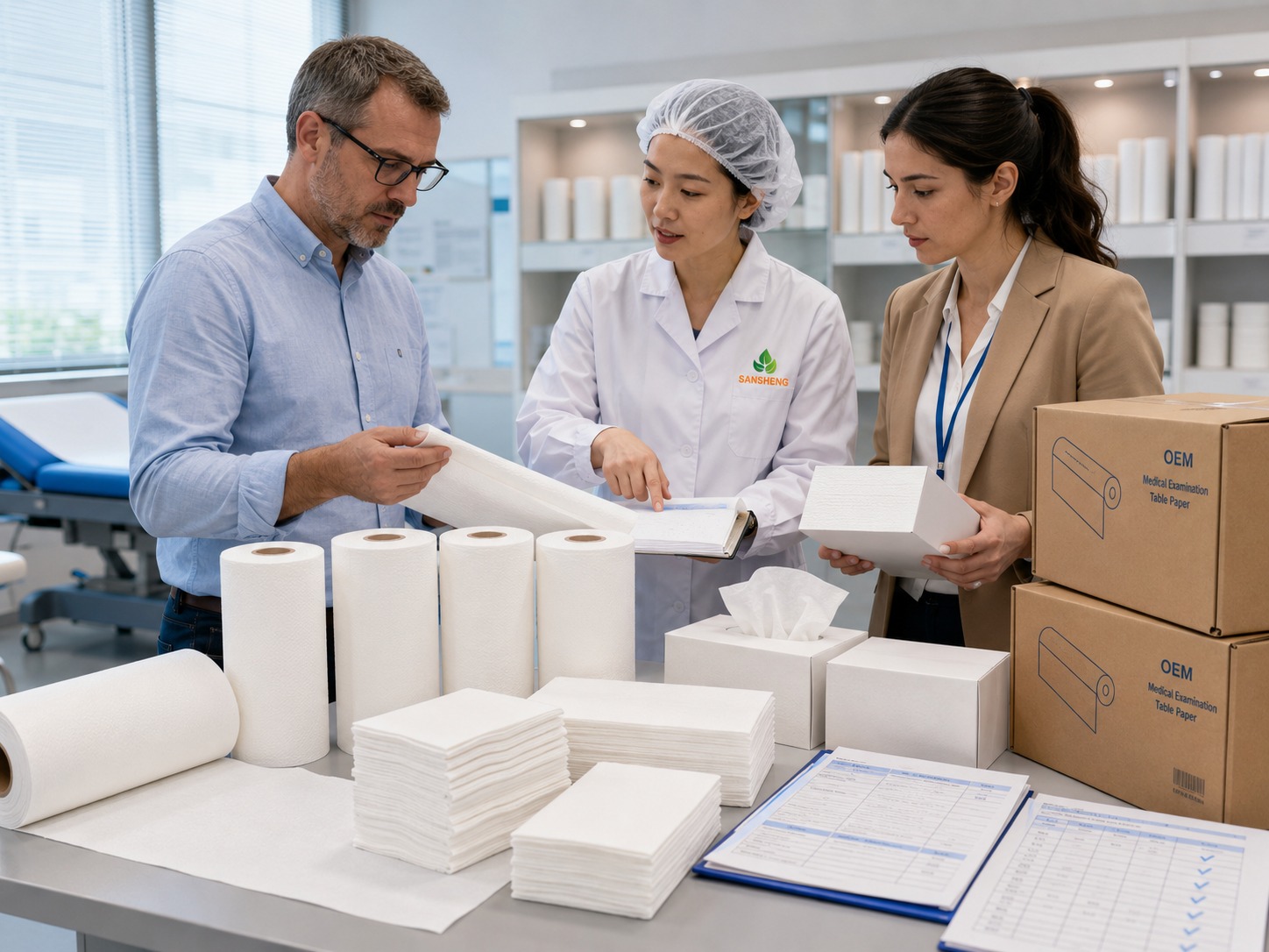 Medical tissue paper manufacturer helping healthcare buyers switch suppliers with sample checking documents and export packing